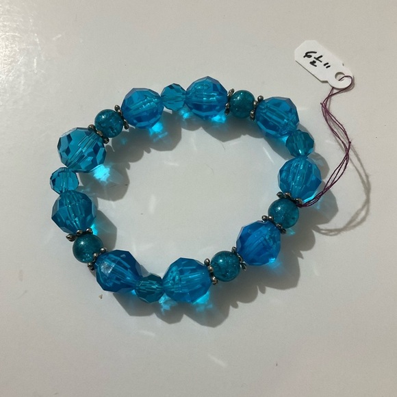 Hand Crafted Stretch Bracelet Set Crystals with Dangles Blue Orange Yellow - Picture 5 of 8